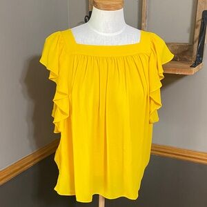 Ann Taylor Yellow Ruffle Sleeve Women's Top size small
